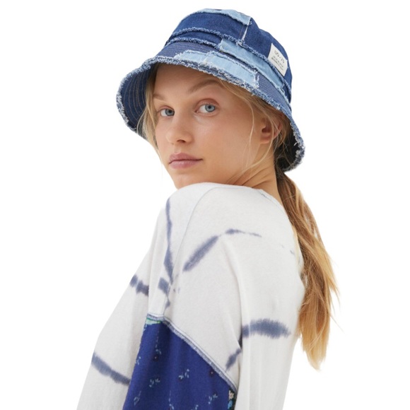 Urban Outfitters Patchwork Bucket Hat Blue Denim Canvas One Size Unisex NEW - Picture 6 of 6